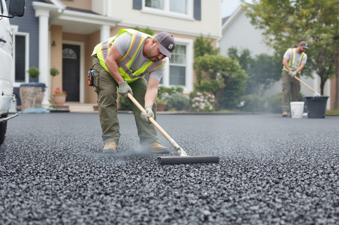 Prestige Asphalt Austin asphalt paving crew at work in Austin, TX